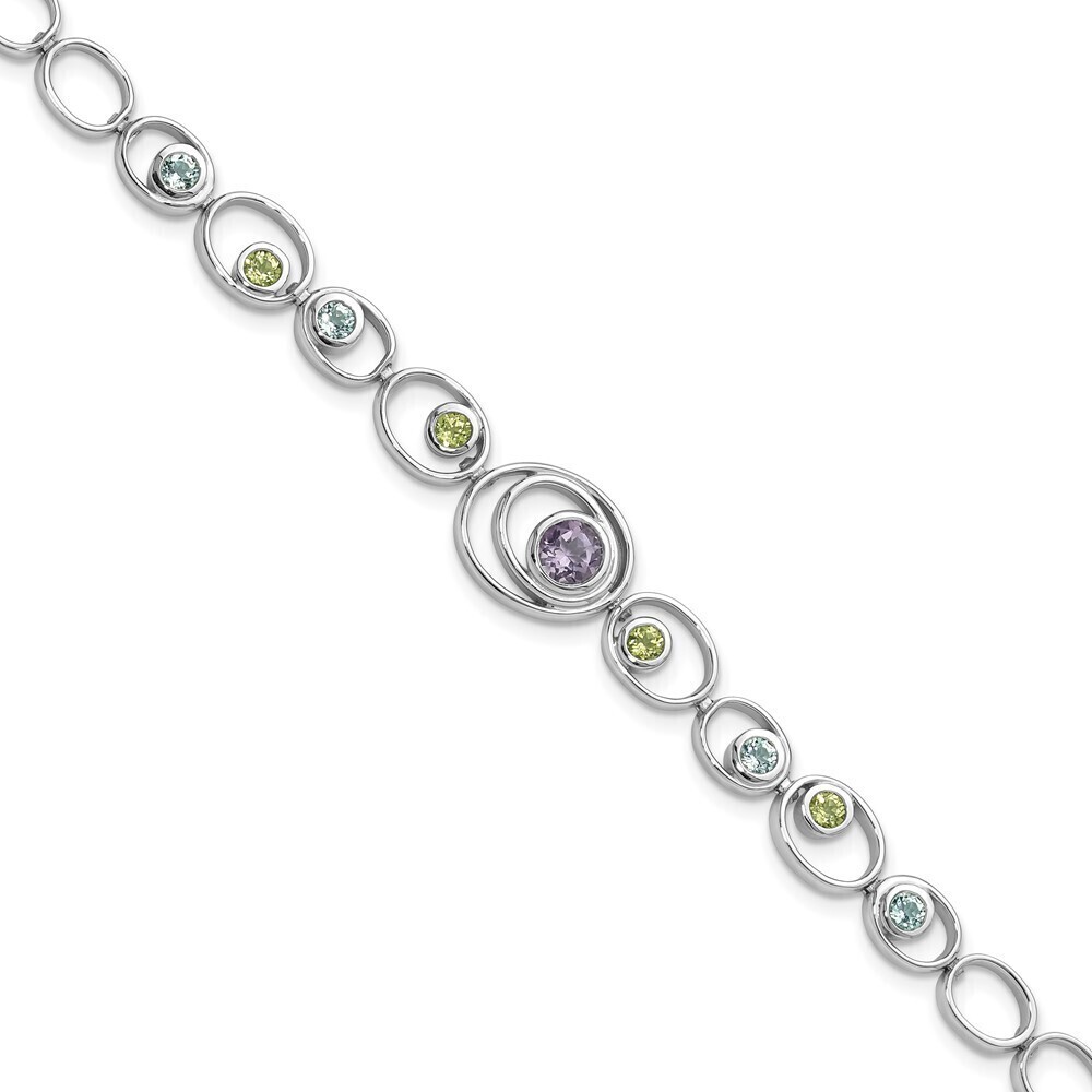 Kazi Luxury Silver Rhodium-plated w/Peridot, Blue Topaz &Amethyst Bracelet